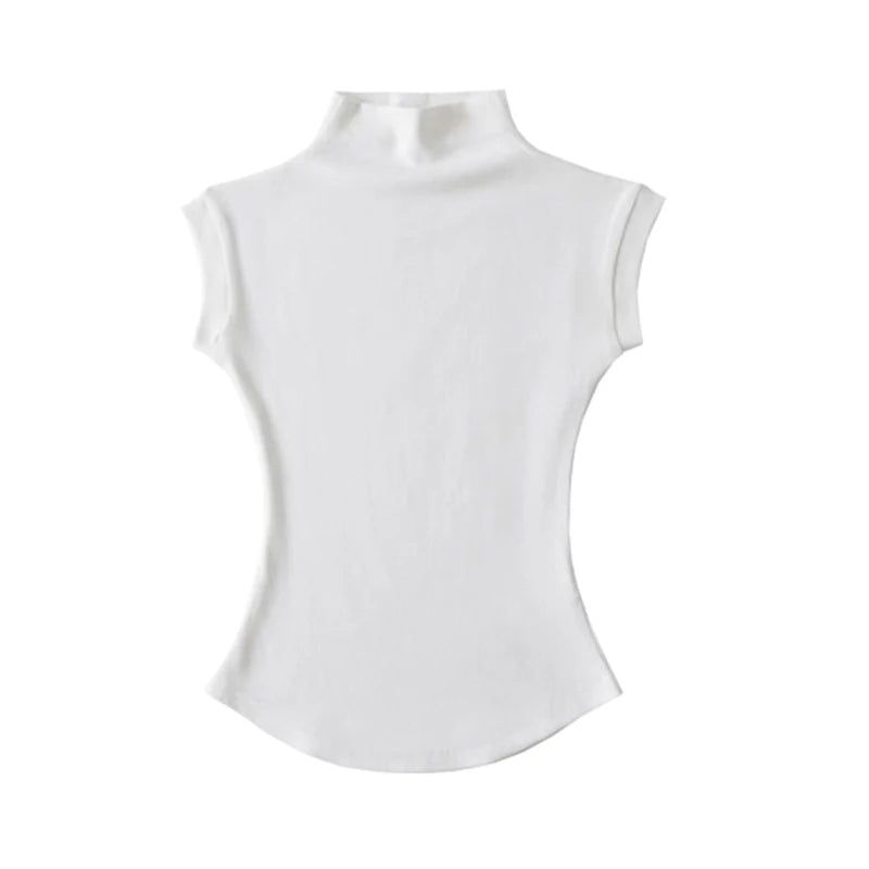 y2k Crop Tops Women Summer Vest Solid Color Mock Neck Sleeveless Stretchy T Shirts 2000s Aesthetic Clothing Streetwear voguable