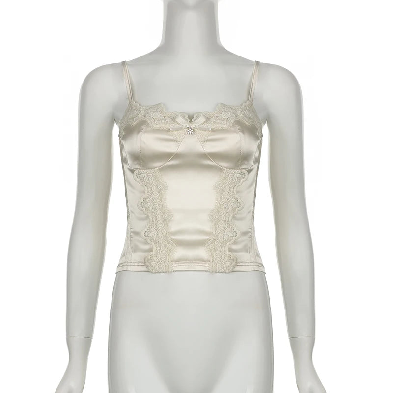 Voguable Coquette Lace Patchwork Corset Sexy Milkmaid Skinny Bustier Japanese Lolita Style Camis Sweet Bow Crop Top Fairycore voguable