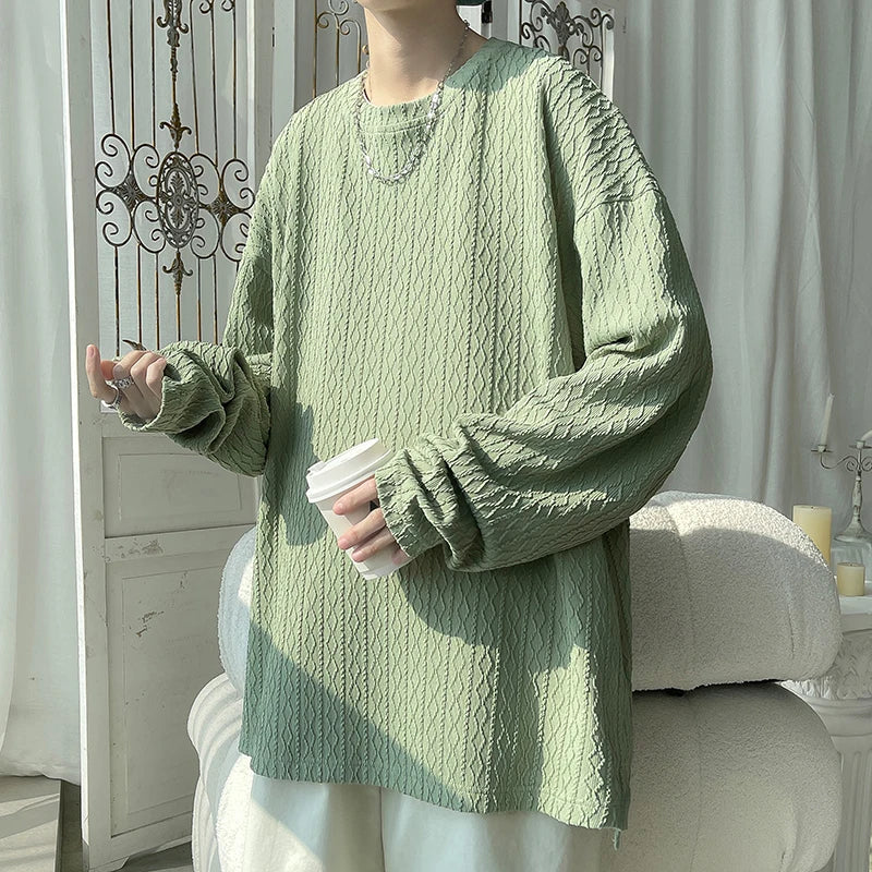 Spring Autumn Casual Long Sleeve T Shirts Men Loose Round Neck T-shirts Male Fashion Harajuku Korean Streetwear Tops Tees