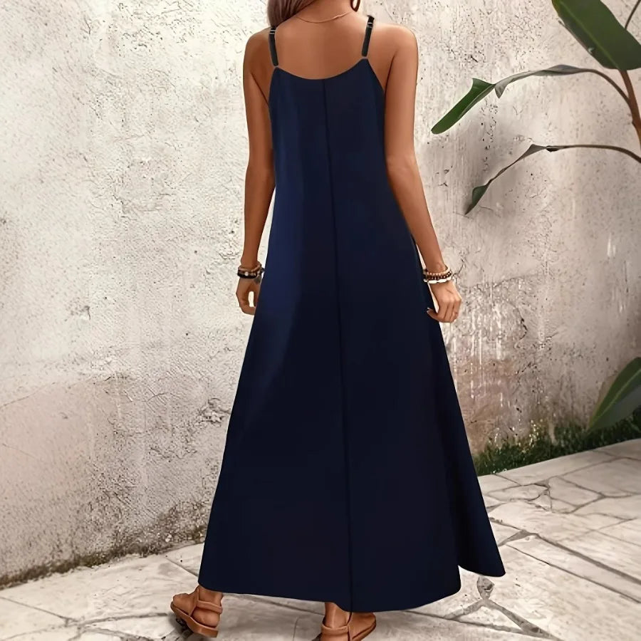 Voguable  summer fashionable vacation comfortable casual print V-neck suspender long dress all-match voguable