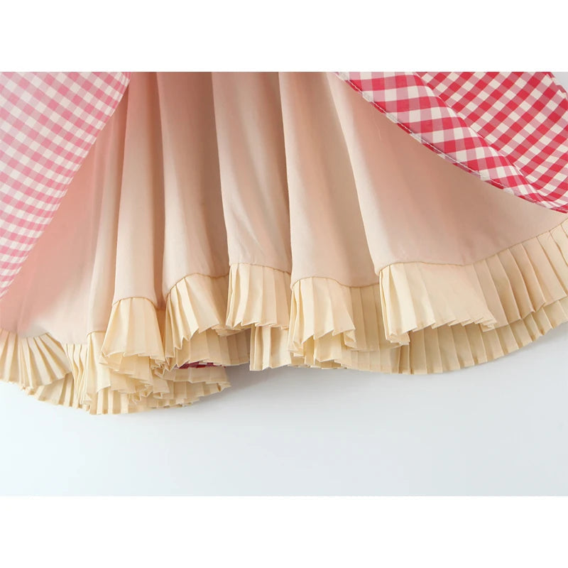 Cute Girl Red Plaid Halter Mini Dresses Women Front Button Pockets Sexy Backless  A-line Short Summer Dress Cotton Robe voguable