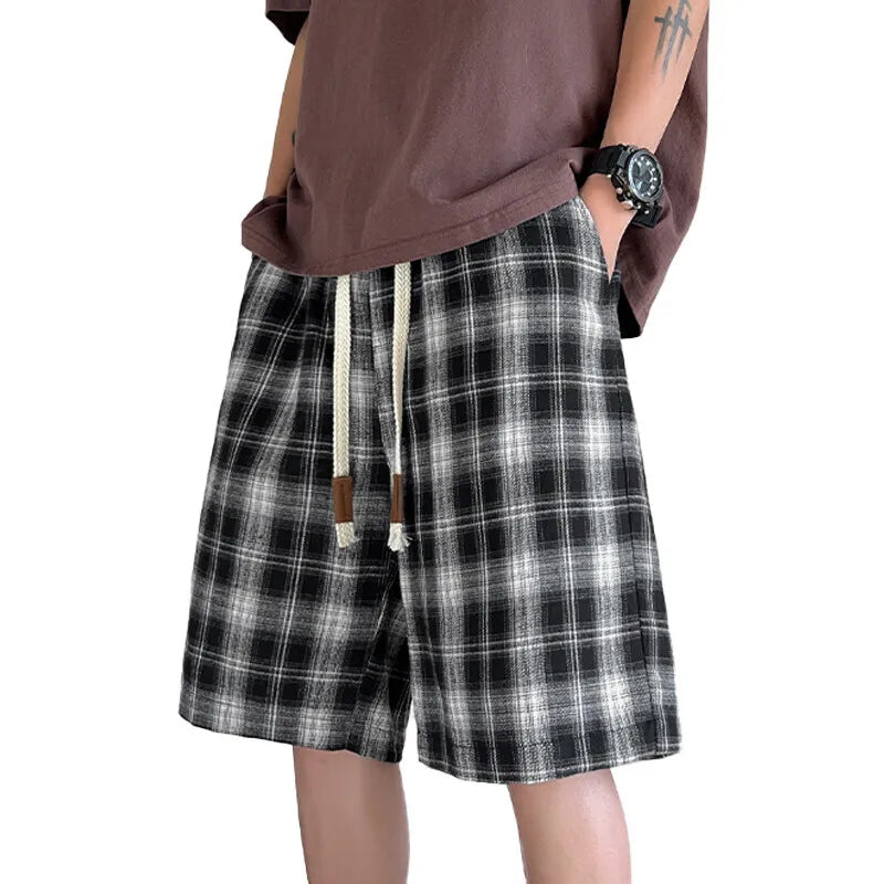 Summer Shorts For Men Fashion Retro Casual Shorts Mens Japanese Streetwear Loose Plaid Shorts Man Shorts Large Size 4XL voguable