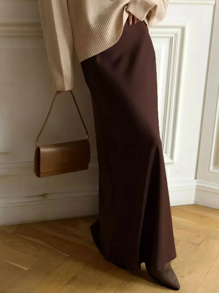 Casual Satin Women'S Skirt Spring Summer Fashion Loose High Waist Maxi Skirts Elegant Simple Slik Fishtail Skirt voguable