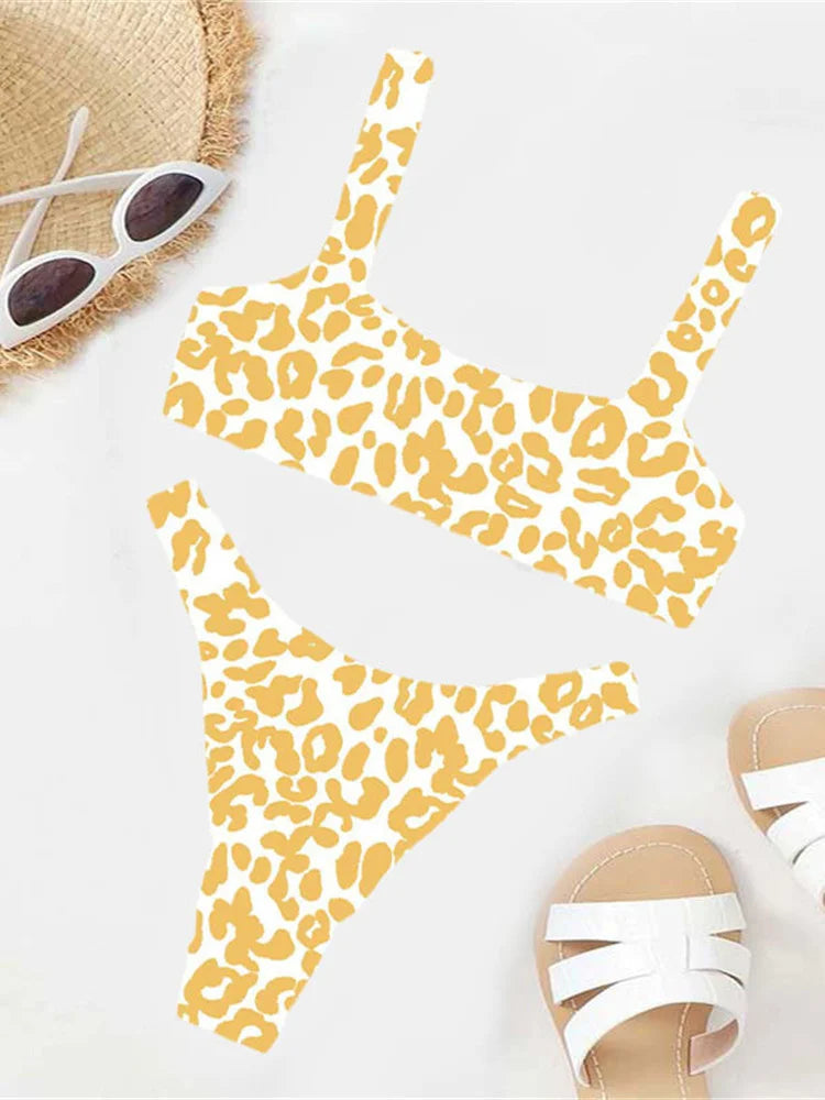 Voguable Sexy Micro Bikini Women Orange Leopard Push Up Padded Thong Swimsuit Female Cut Out Bathing Suit Swimwear voguable