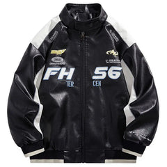 Hip Hop Racing Jacket Handsome Embroidered Stand Collar Hip-hop Letter Splicing Boys' Jacket Motorcycle Leather Baseball Uniform voguable