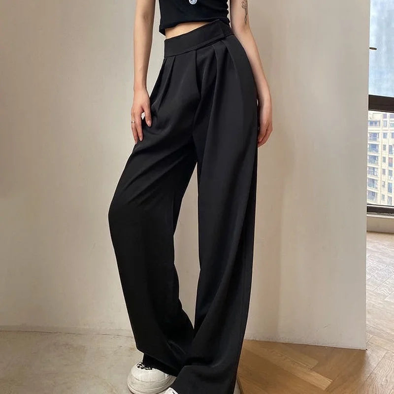 Brown Wide Leg Women's Classic Suit Pants Vintage Palazzo Office Elegant Casual Black Trousers Female High Waist Pants New voguable