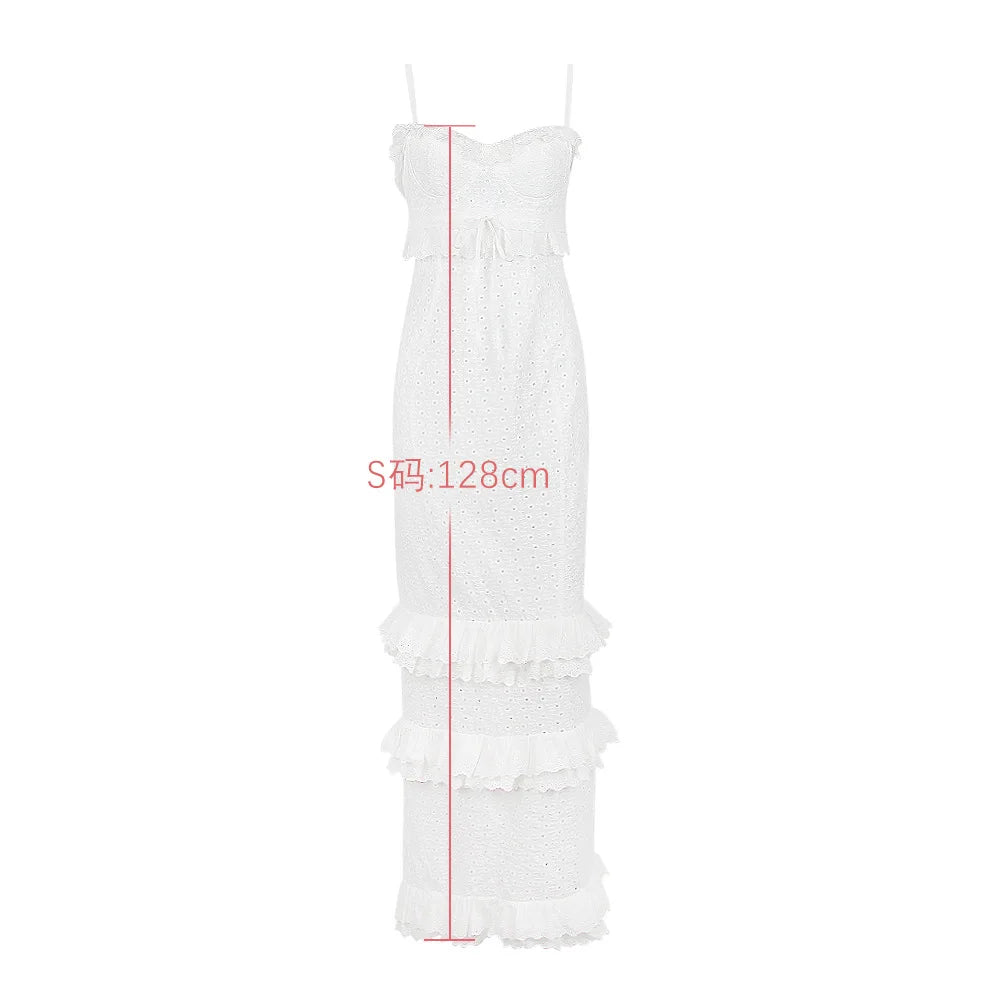 Mingmingxi Summer Elegant White Women Ready To Wear Dresses Maxi Luxury Lace Bodycon Wedding Event Party Dress Formal Occsaion voguable