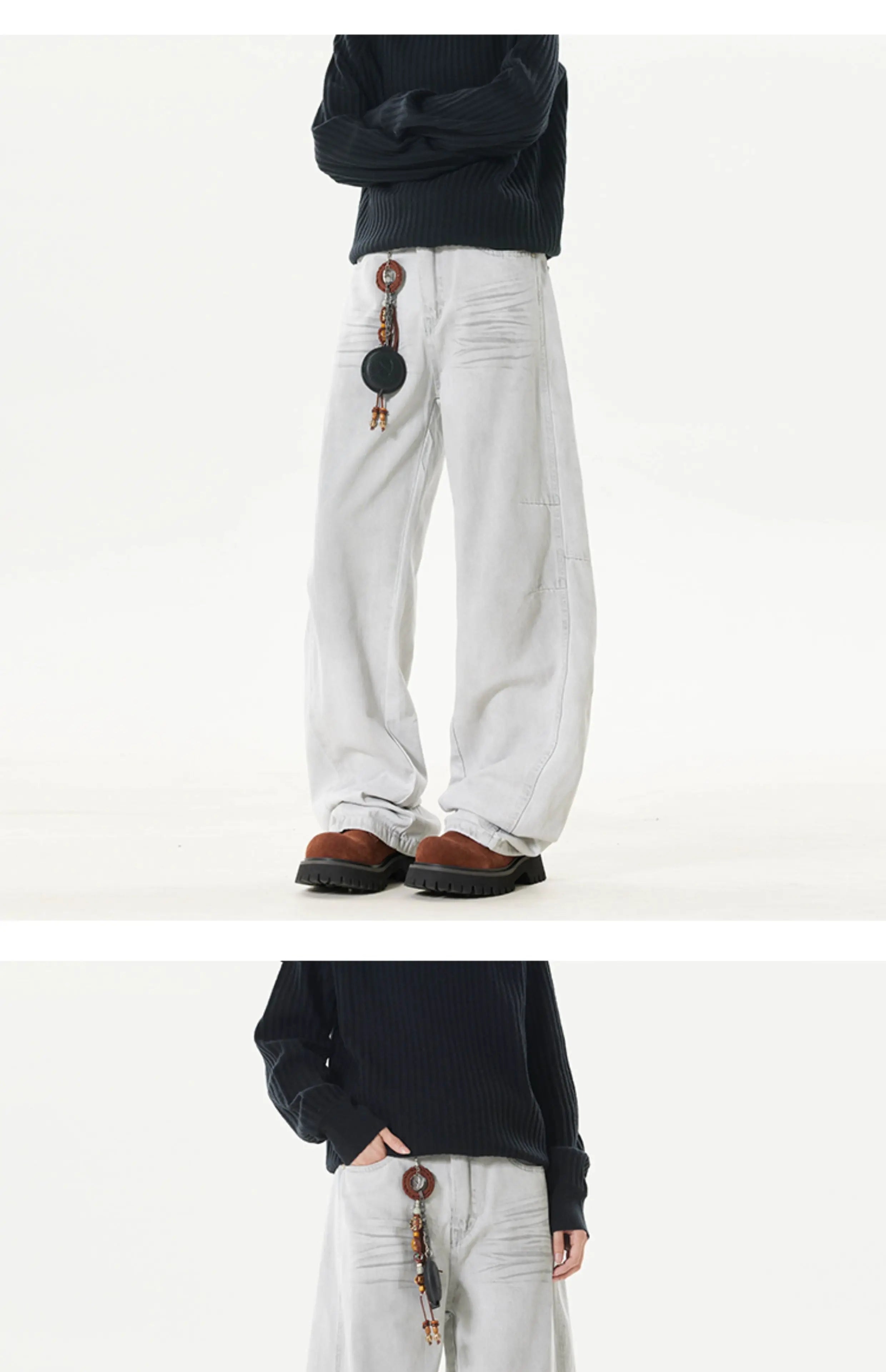 2025 Spring Men Denim Pants Straight Droop Vintage Loose Bottom Straight Wide Leg Casual Male Trousers Korean Style baggy jeans voguable