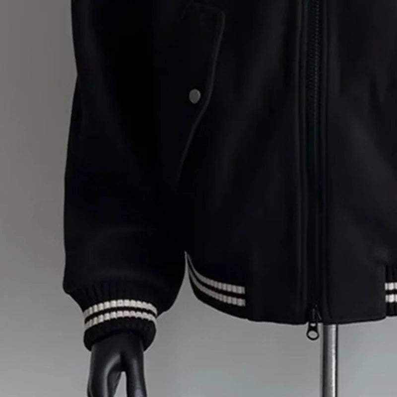 New American Vibe Fleeced Men Crop Jackets Luxury Harajuku Zip-up Long Sleeve Streetwear Trendy Chic Pocket Baseball Coats M-2XL voguable
