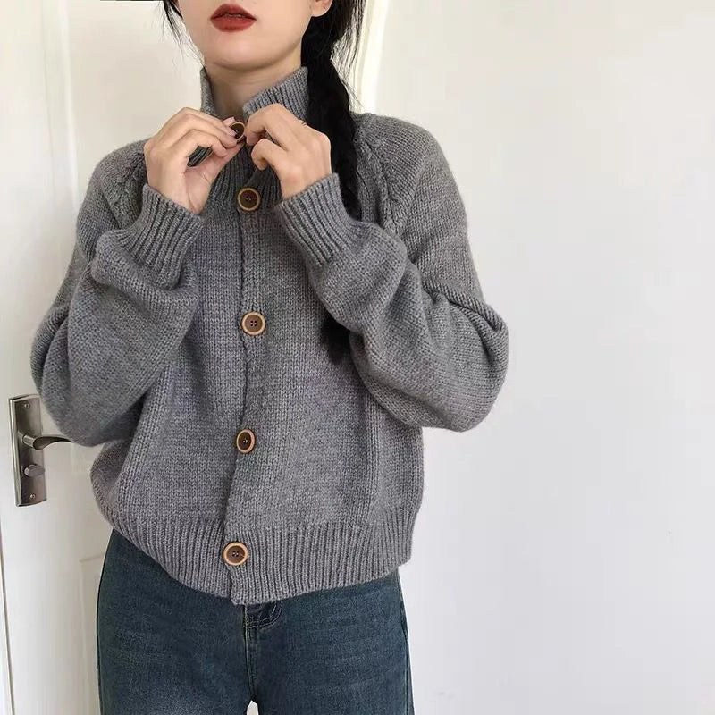 Voguable Harajuku Solid Women Simple Cardigan Japan Vintage Knitted Sweater Coat Casual Long Sleeve Loose Lady Single Breasted Tops voguable