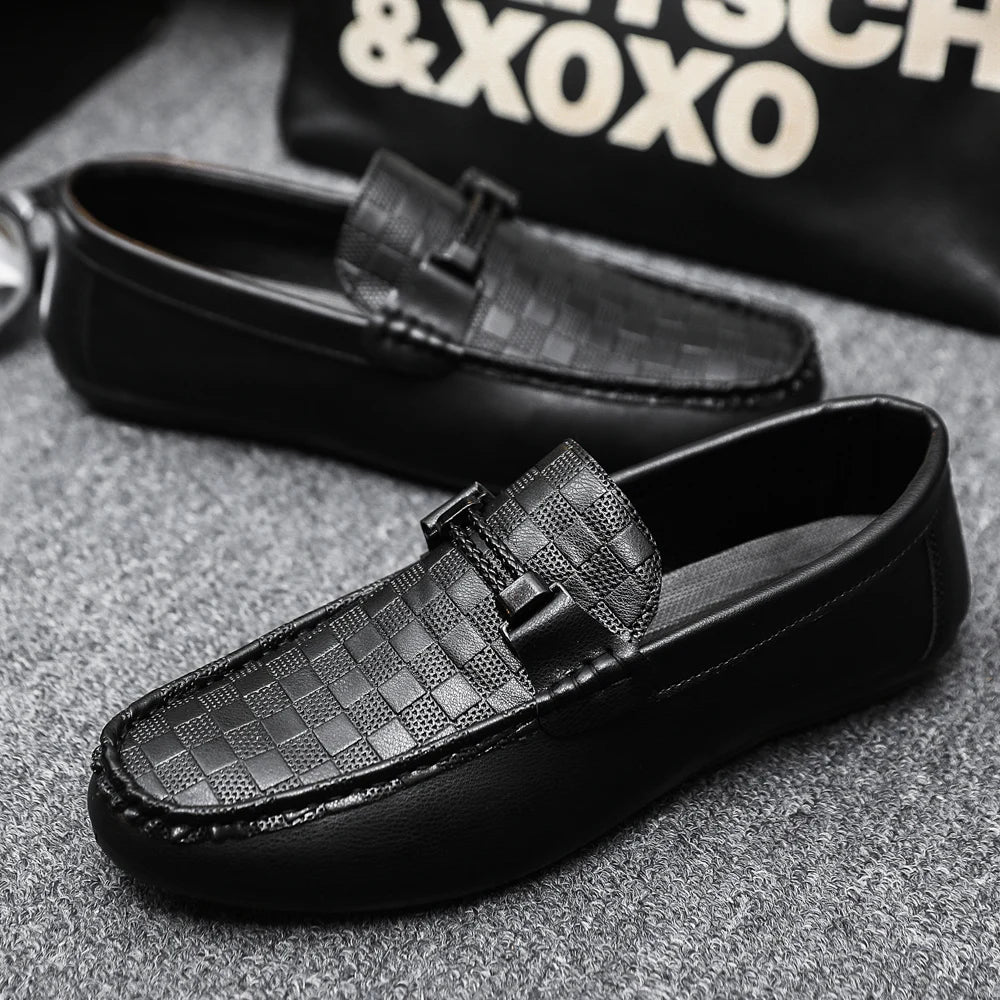 Voguable  Designer Black Leather Loafers for Men High Quality Soft Sole Moccasin Casual Comfort Dress Shoes Lightweight Urban Street Style voguable