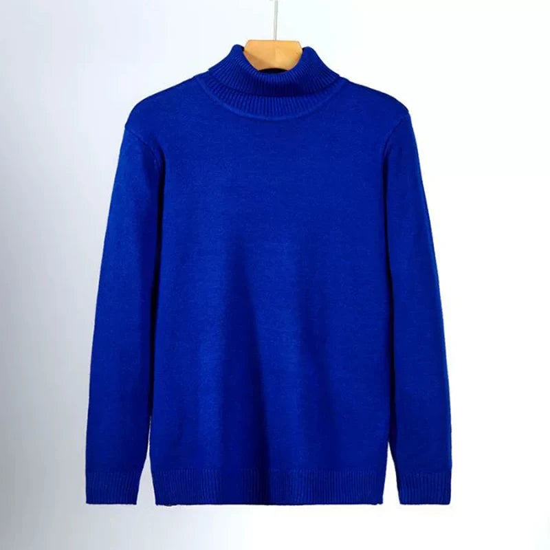 New Korean Fashion Men Sweater Light Luxury Trendy Turtleneck Knit Solid Color Pullover Leisure Retro Long Sleeve Basic Knitwear voguable