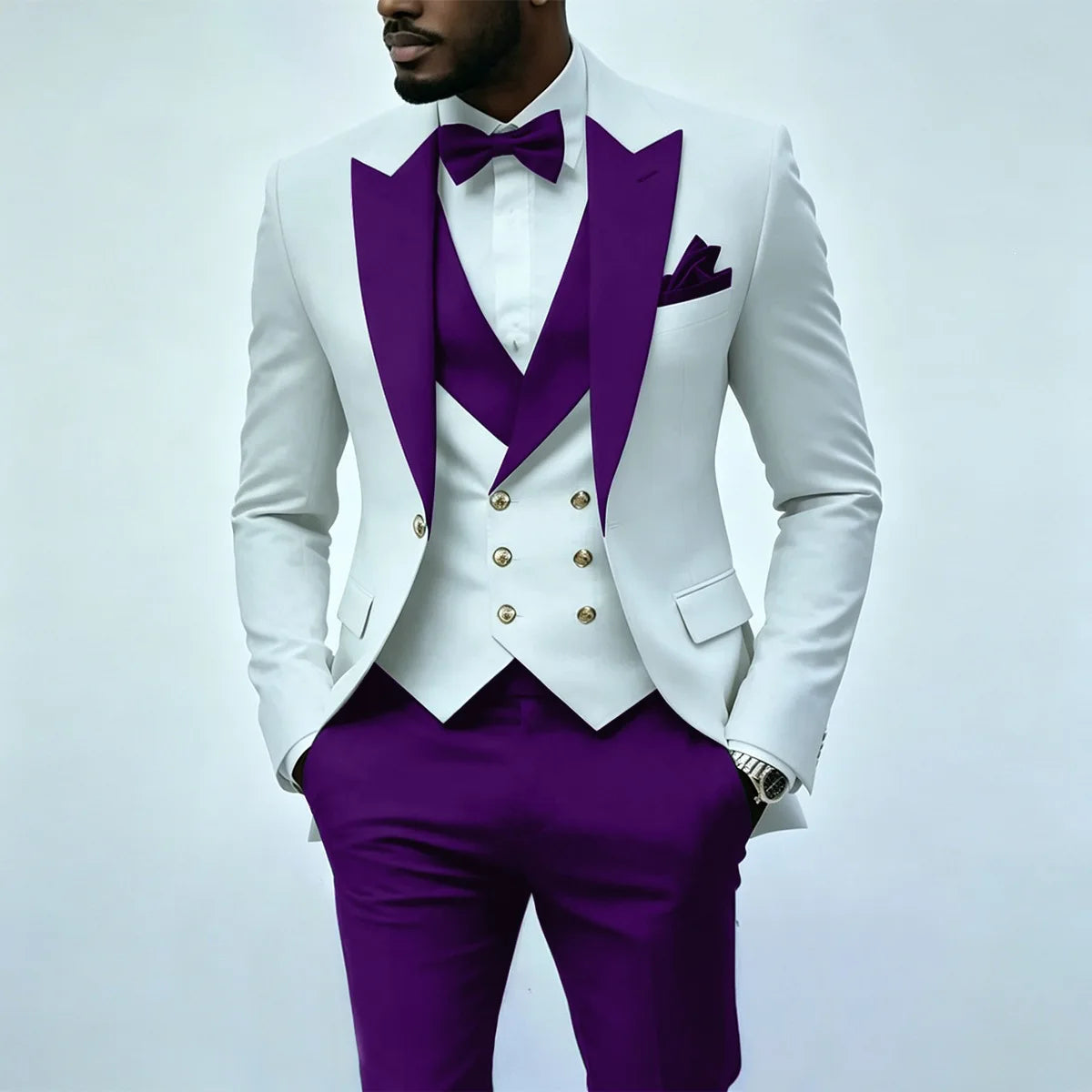 Voguable  New Solid Suits for Men Slim Fit Groom Wedding Suits Tuxedo Best Man Blazer Vest Pants 3 Pieces Fashion Marriage voguable