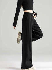 Preppy Style Black Sweatpants Women Vintage High Waist Loose Straight Pant Korean Casual Fall Lace Up Wide Leg Trousers New voguable