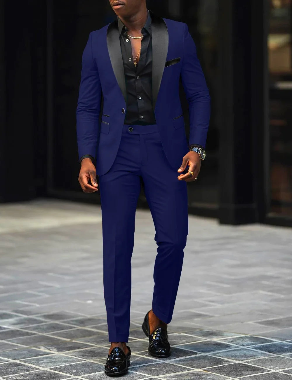 Voguable  Men's New Fashion Business Casual Two-piece, Comfortable and Breathable Slim-fit Side Slit Single-button Suit Jacket+trousers voguable