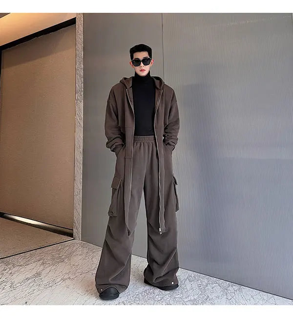 Voguable 2024 Spring Fashion Personality Asymmetric Design High Street Hooded Jacket Baggy Casual Pants Men Two-piece Sets voguable