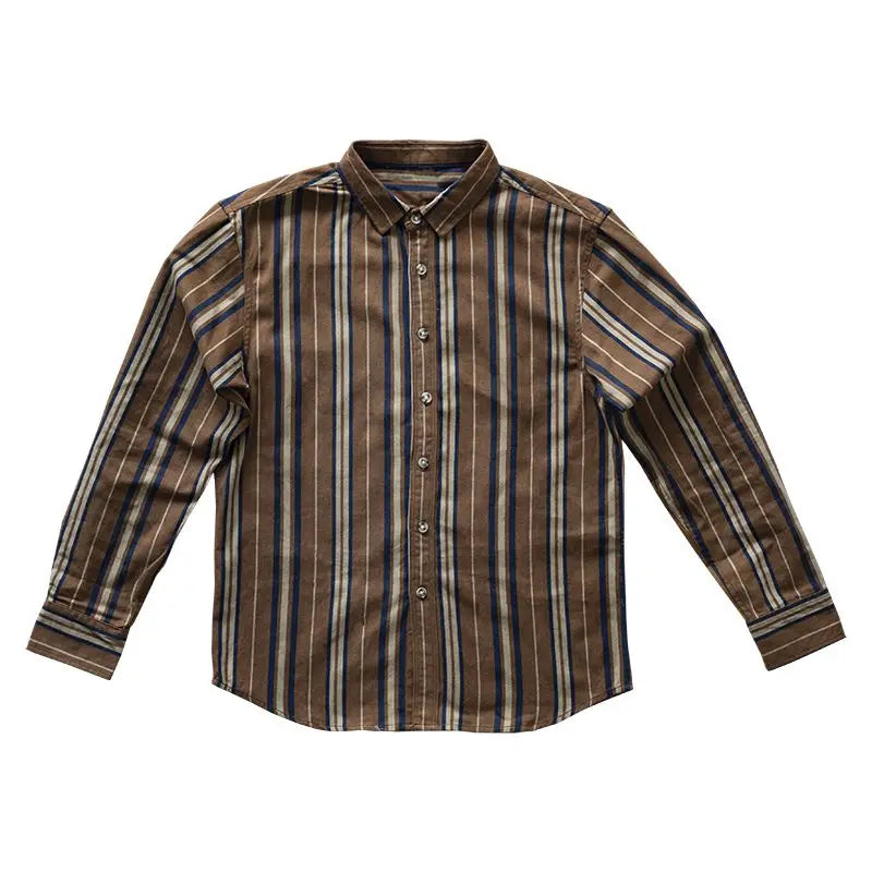 Voguable  Men's Square Collar Patchwork Striped Shirts for Spring and Autumn Fashion England Long Sleeve Loose Cardigan Button Casual Tops voguable