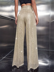 Voguable  Women Sequin Flare Pants Sparkly High Waist Wide Leg Bell-bottom Trousers Slim Party Club Shiny Pants Clubwear voguable