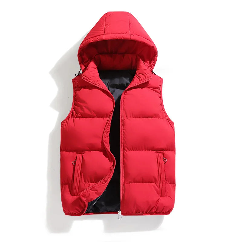 Autumn Winter Men's Vest Jacket Waterproof Warm Sleeveless Vests Men Jacket Fashion Hooded Casual Vest Mens Thicken Waistcoat voguable
