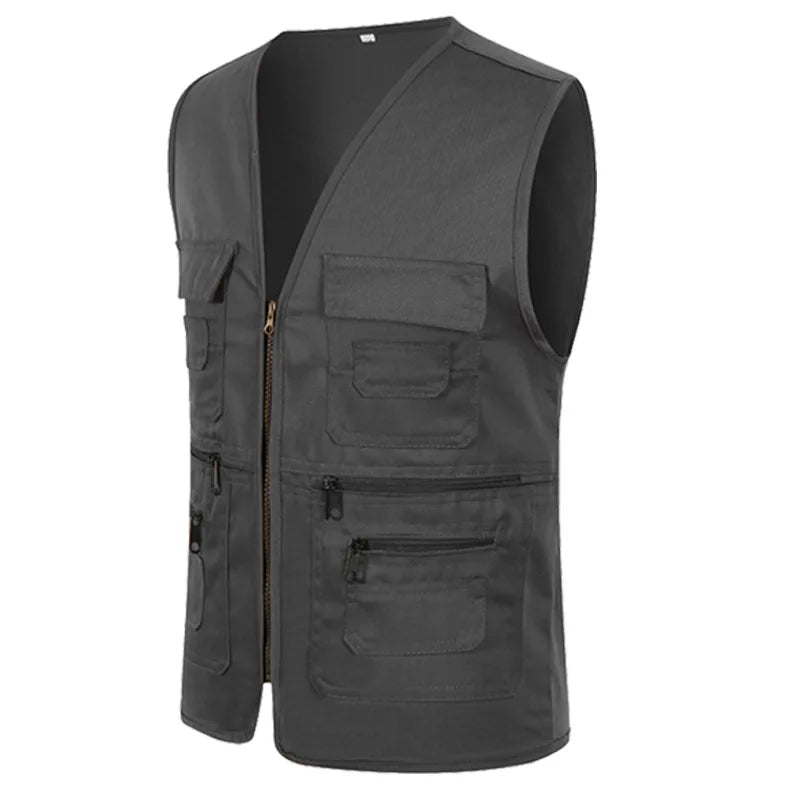 Multi Pocket Vest Jacket Men's Casual Plus Size Slim Fit Outerwear Sleeveless Zipper Jacket Male Clothes Cotton Waistcoat voguable