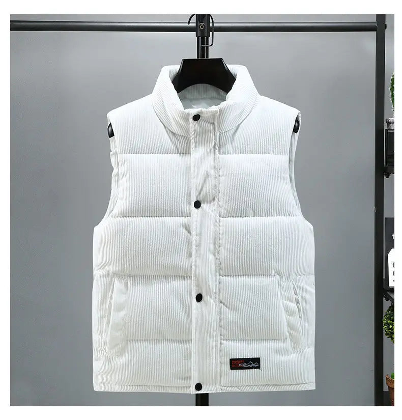 Vests Jacket Men Autumn Winter Stand Collar Warm Sleeveless Leisure Down Cotton-Padded Vest Coat Thickened Corduroy Warm Coat voguable