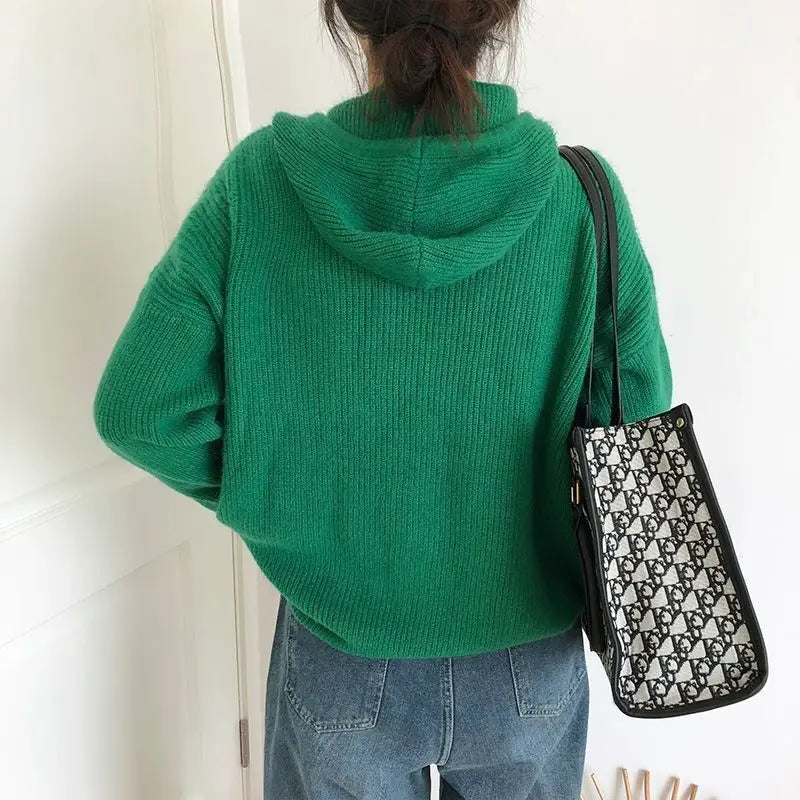 Hooded Sweater for Women Loose Button Front Long Sleeve Rib Knit Pullovers Hoodie Fall Winter Teen-girl Casual Chic Outfit voguable