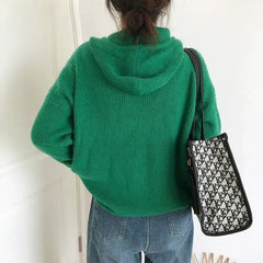 Hooded Sweater for Women Loose Button Front Long Sleeve Rib Knit Pullovers Hoodie Fall Winter Teen-girl Casual Chic Outfit voguable