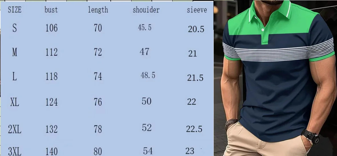 Voguable  Business Casual Men Polo Shirts Summer New Lapel Striped Button Contrast Color Streetwear Fashion Office Social Short Sleeve Top voguable