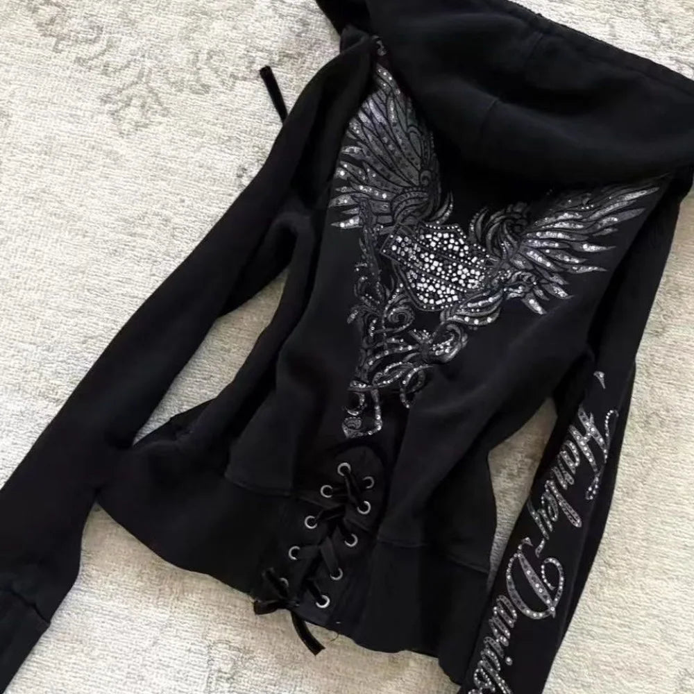 Voguable  Women's Gothic Jacket Retro Washed Canvas Stand Collar Frog Button Y2K Punk Street Coat voguable