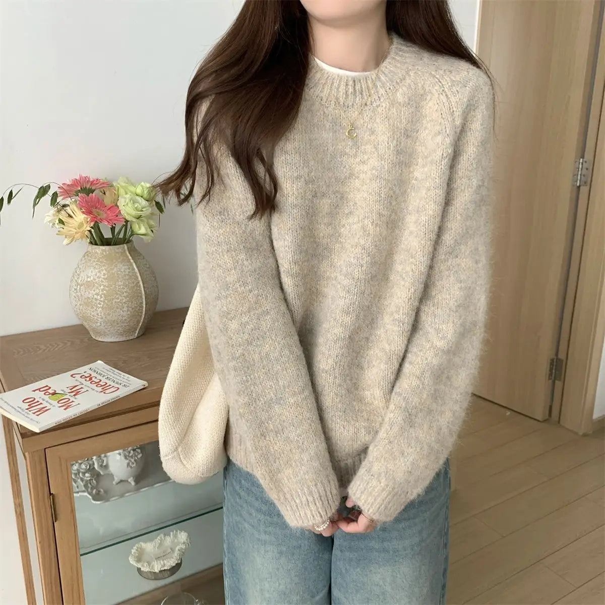 Simplicity Casual Autumn Winter New Women Sweater Korean Fashion Lazy Wind Solid O-Neck Loose Long Sleeve Pullovers Knitted Tops voguable