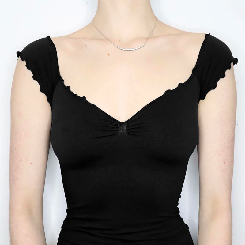 Voguable  Chic Elegant Ruched Deep V-neck Tank Top Women French Style Slim-fitting Camisole Vintage Streetwear Casual Basic Vest voguable