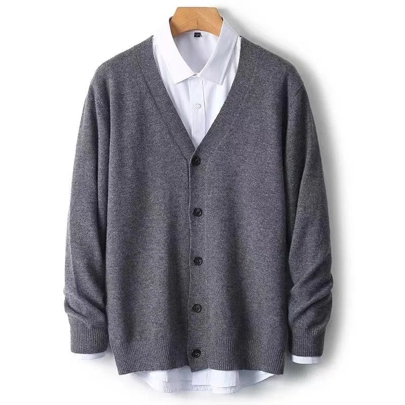 Autumn/Winter New Men's Business and Leisure V-neck Thin Knitted Cardigan Sweater Warm and Fashionable High Quality Knitted voguable