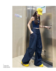 Women Cargo Pants High Waist Streetwear Pocket Wide Leg Pants Fashion Loose Drawstring All Match Female Jogging New voguable