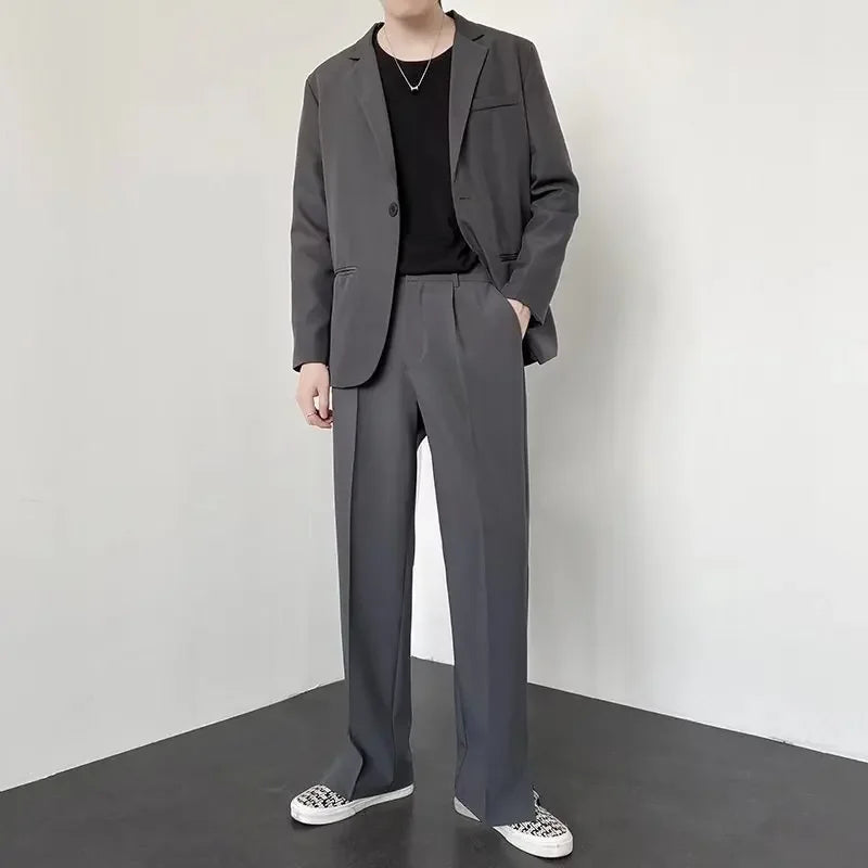 Men Straight Casual Pants  Summer New Korean Style Baggy Personality Slit Wide Leg Blazer Pants Trousers Male Streetwear voguable