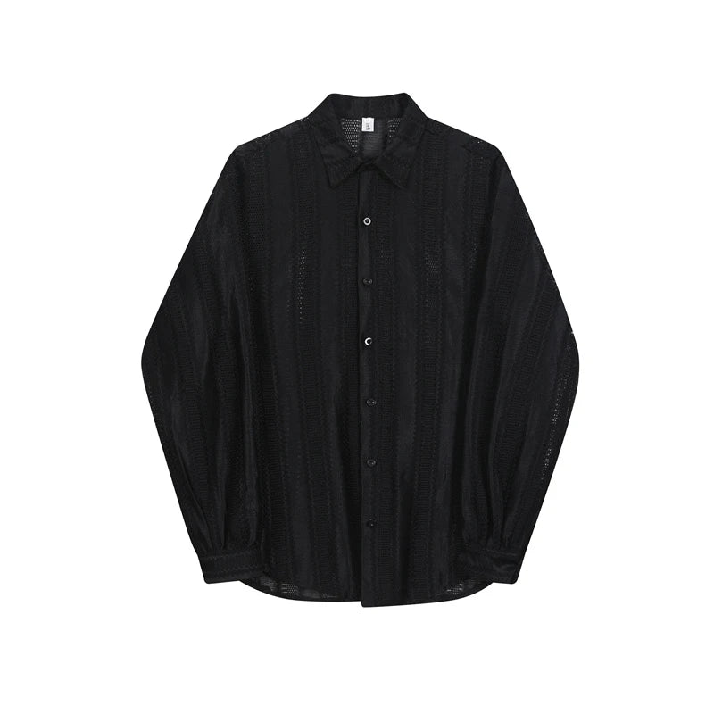 Voguable 2024 Korean Splicing Translucent Design Long Sleeve Shirt Men's Niche Stylish Elegant Temperament Street Male Tops voguable