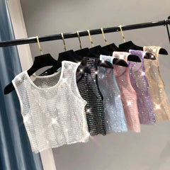 Voguable  Hot Girl Y2k Small Vest Summer New H Vest with Short Vest and Shiny Women's Round Neck Top voguable