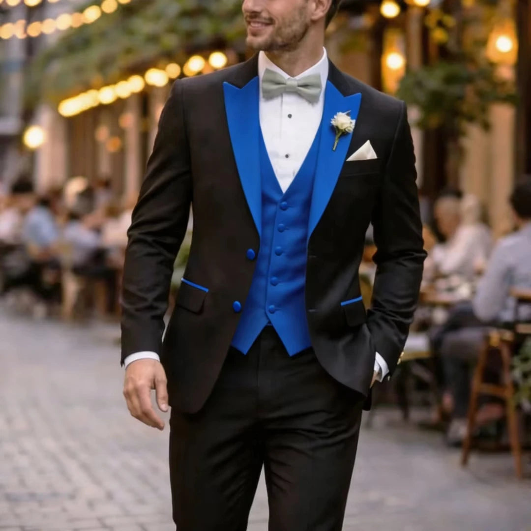 Voguable  Men Suit Black Ivory 3 Pieces Single Button With Lapel For Wedding Birthday Banquet Party Business Work Office Jacket Vest Pant voguable