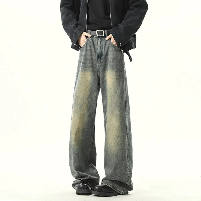 Spring Men's Denim Pants Vintage blue Washed Male Jeans Straight Casual Menwear Loose Wide Leg Trousers New Fashion jeans