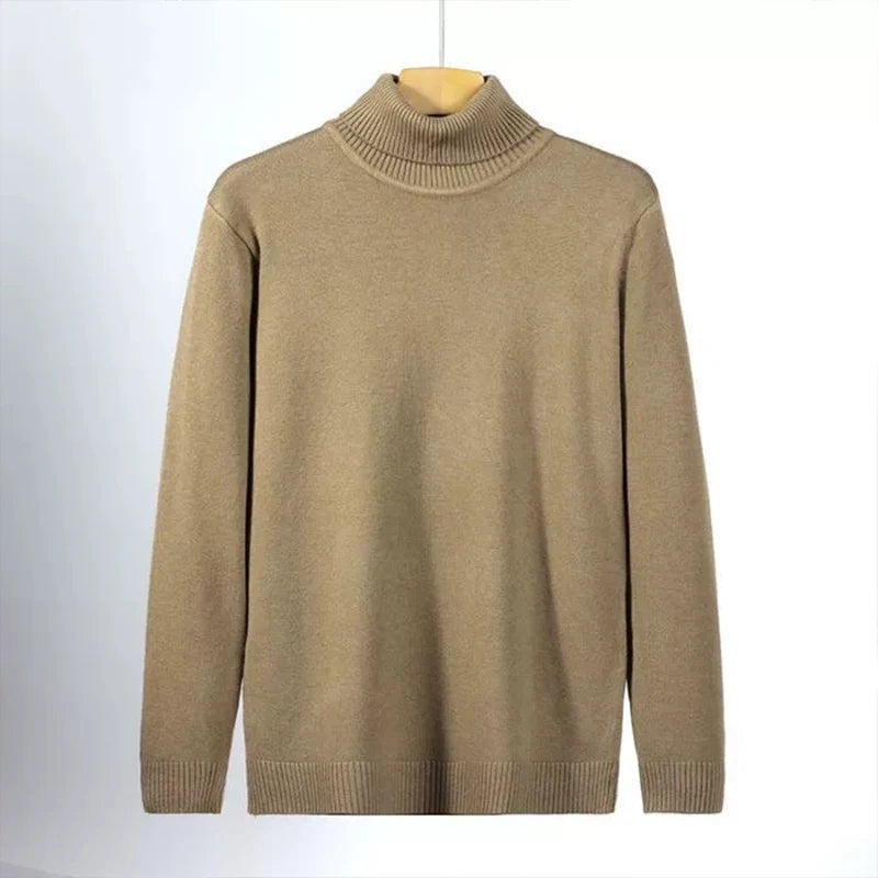 New Korean Fashion Men Sweater Light Luxury Trendy Turtleneck Knit Solid Color Pullover Leisure Retro Long Sleeve Basic Knitwear voguable
