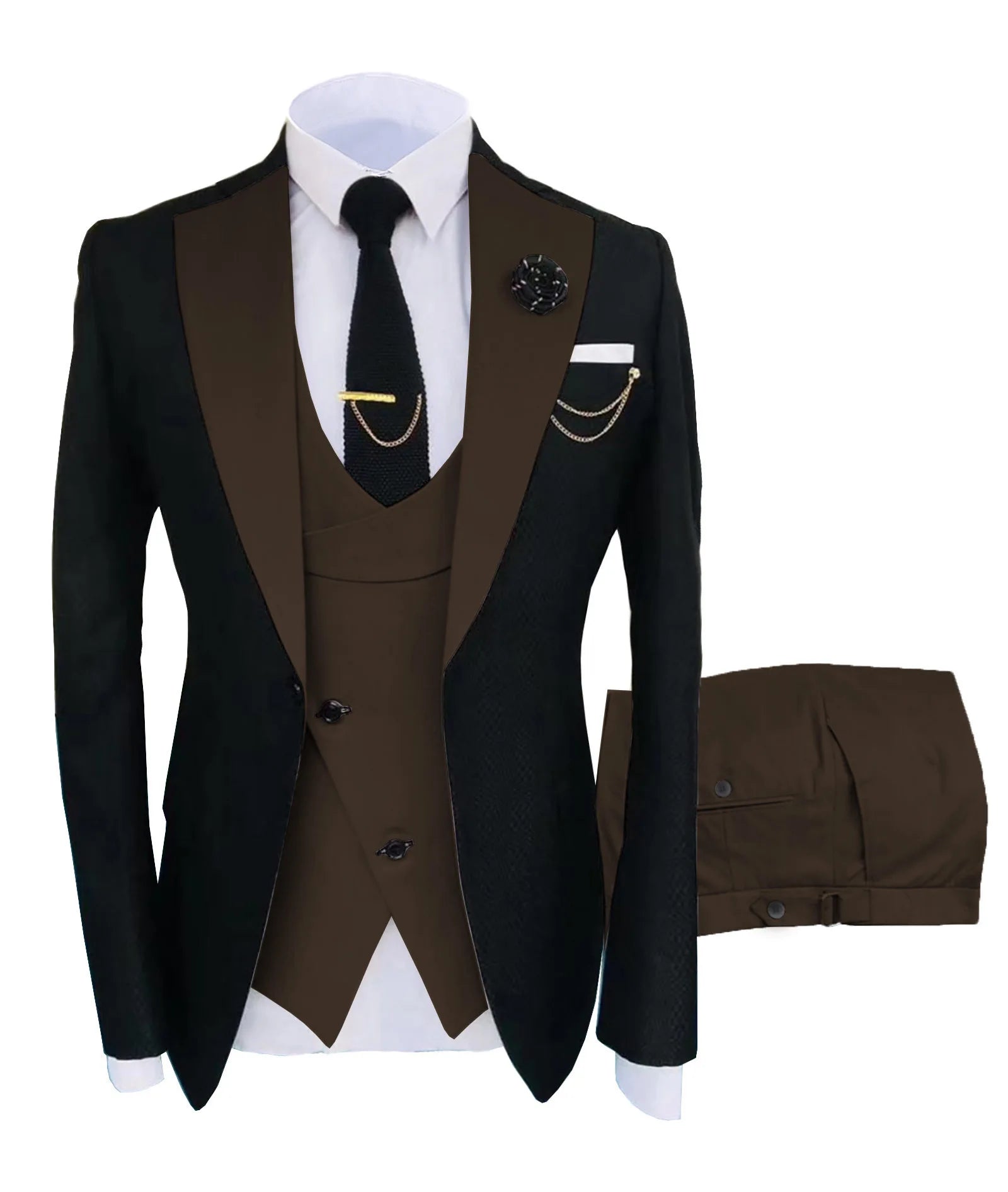Voguable  Formal Elegant Men Suit Slim Fit 3 Piece Blazer Vest Pants Sets Tuxedo Set for Wedding Notched Lapel Men Suit voguable