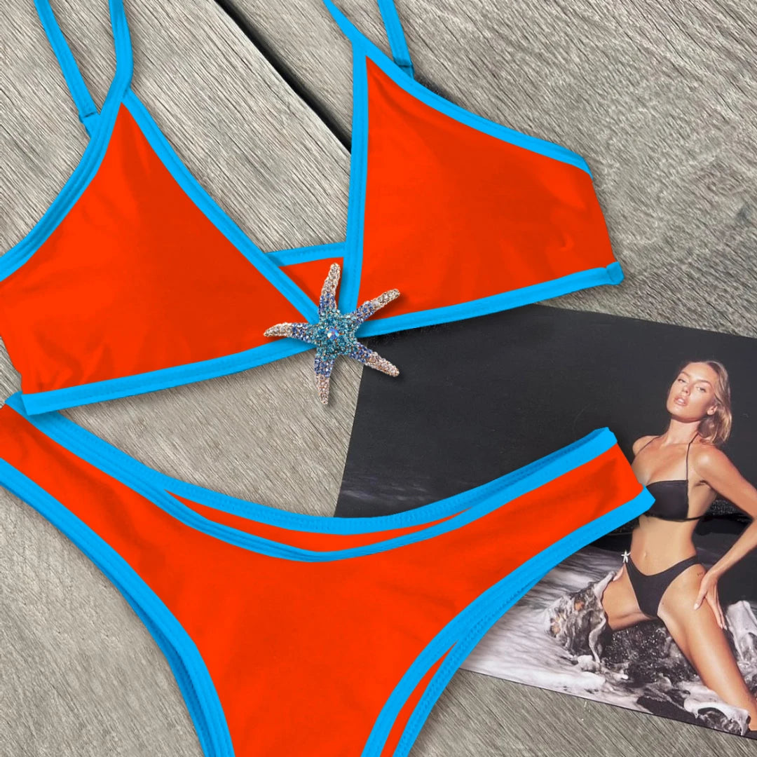 Shiny Star Bikinis Sexy Women Swimsuit Female Swimwear Bandeau Biquini Thong Triangle Swimming Suits Halter Bodysuit Beachwear voguable