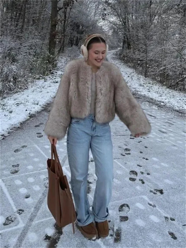 Fashion Fluffy Faux Fur Coat For Women Winter Elegant Loose Long Sleeve Jacket Female Luxury Thick Lady High Street Outerwear voguable