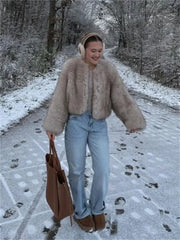 Fashion Fluffy Faux Fur Coat For Women Winter Elegant Loose Long Sleeve Jacket Female Luxury Thick Lady High Street Outerwear voguable