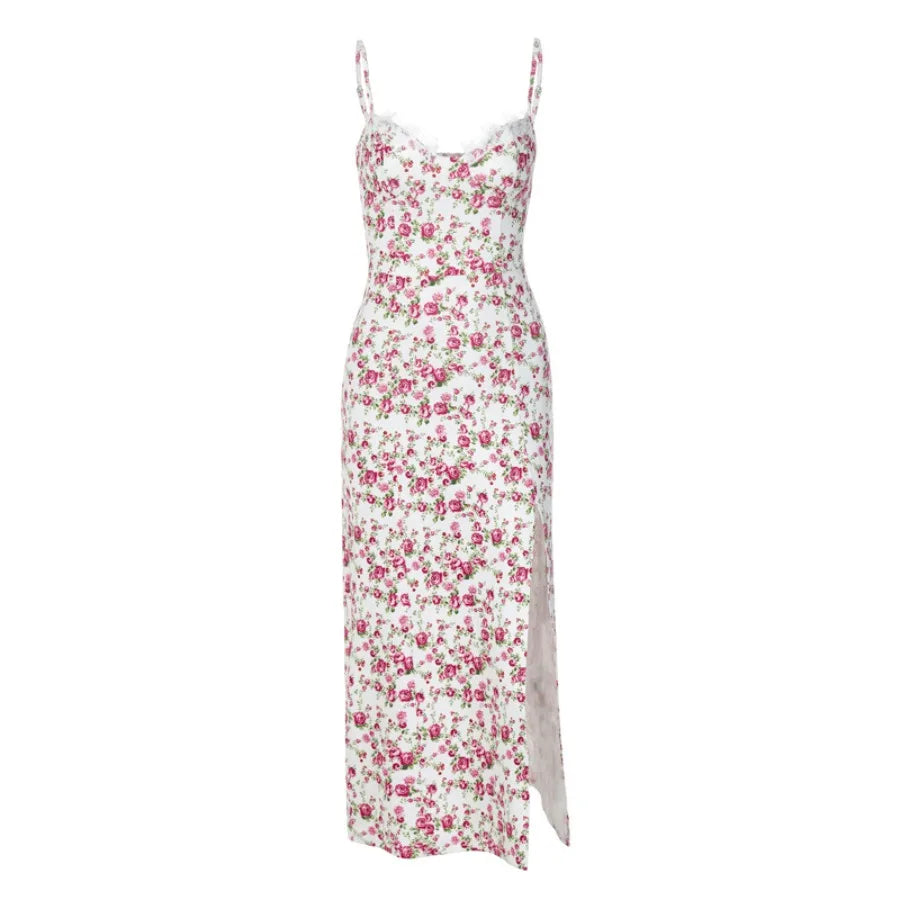 Voguable  European and American style summer hot goods new style small floral split sling dress     women's clothing voguable
