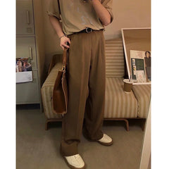 Vintage Solid Color Summer Straight Cylinder Men's Wide Leg Pants Pocket Fashion All-match Street Casual Loose Male Trousers voguable