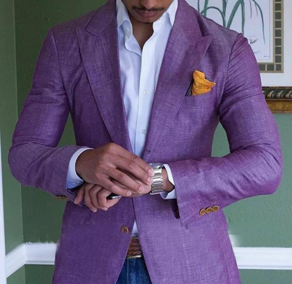 Voguable Purple Men's Linen Suits Summer Beach Jacket Slim Fit Suits For Men Tuxedo Groom Suits For Men Wedding Groomsman 1 PC voguable