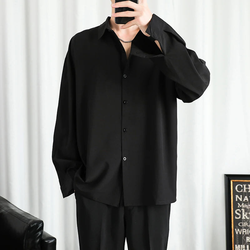 Shirt Men Solid  Long sleeved Shirt For Men Korean Fashion Shirts Comfortable Blouses Casual Loose Classic Single Breasted Shirt voguable