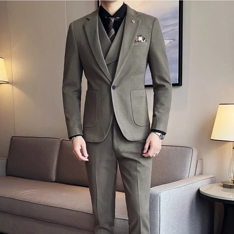 Voguable 5XL (Blazers+Vest+Pants) Men Groom Wedding Dress Suits/Male Slim Fit High Quality Solid Color 3 Piece Suits Men Tuxedos Jackets voguable