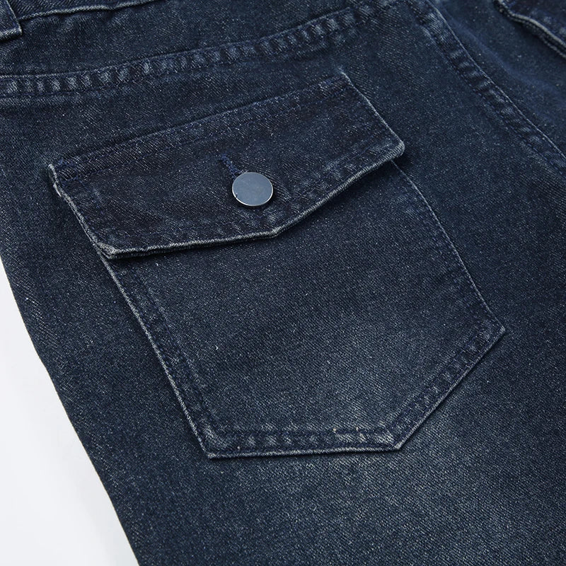 Safari Style Button Decoration Jeans Basic Loose Low-Waisted Wide Leg Pants Women Autumn Winter Streetwear Ladies voguable