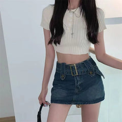 Denim Skirt For Women Summer American Vintage High Waist Spicy Girl Mini Short Skirt Blue Brown Black Wrapped Hip Pants Skirt